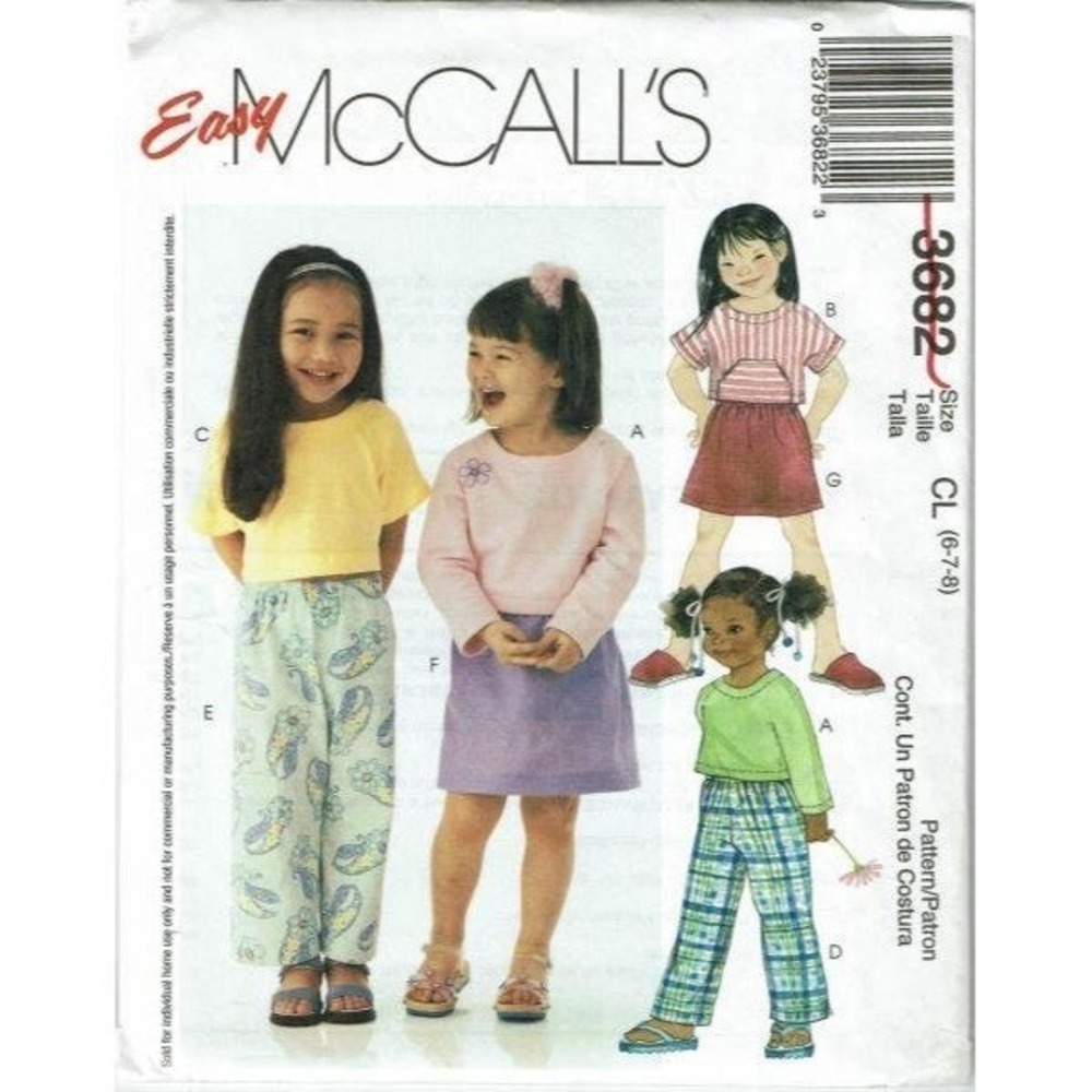 McCalls Sewing Pattern 3682 Childs Top Pants Skirt Size 6-8